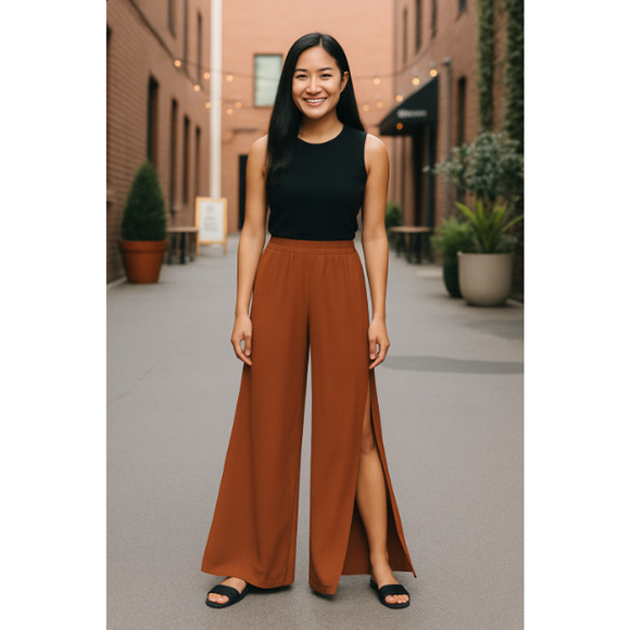 Chloe Pants Womens Size 30 US / 40 EU Amber Rose Pure Silk Slit Wide Leg Modern - Picture 1 of 12